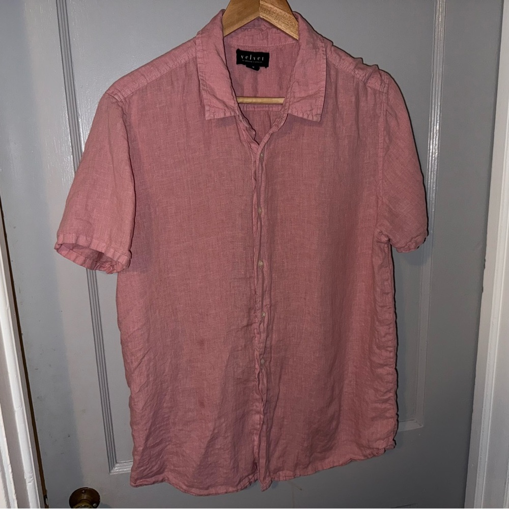 Velvet Mackie Linen Button-Up Shirt - Pink/red